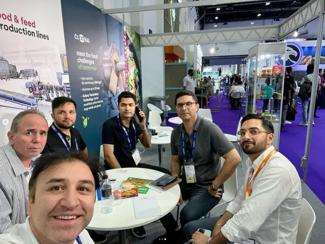 Meeting at a food industry booth